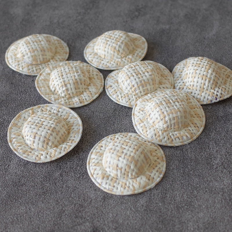 FOIBURELY 20 Pcs Mini Imitation Straw Knitting Hats Miniature Doll Hats for Dollhouse DIY Craft Decoration Accessories(2 inchs) - Image 3